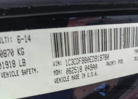 2014 Dodge Dart Sxt z USA, uszkodzony, nr VIN 1C3CDFBB0ED919780